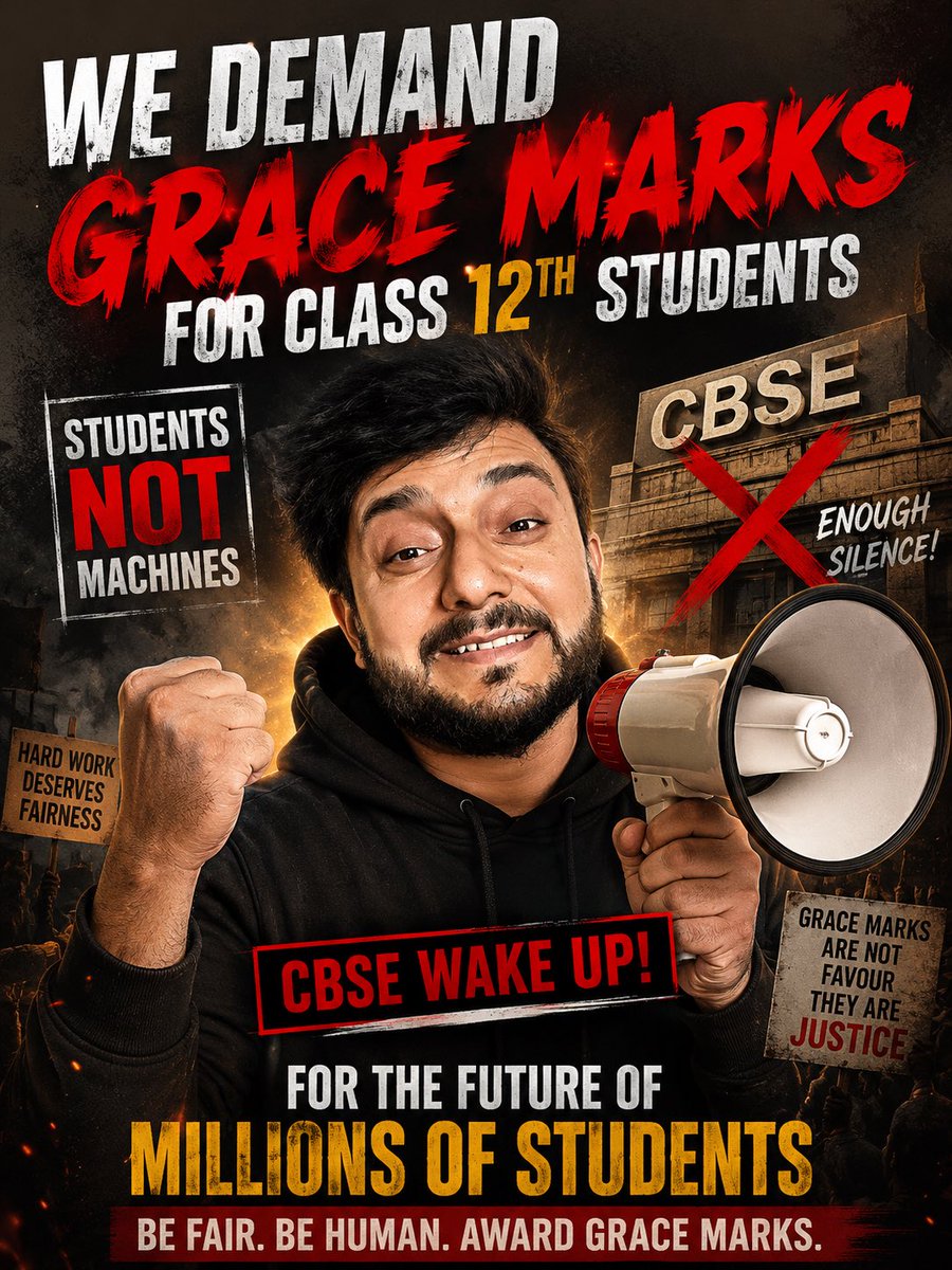 TheAnuragTyagi's tweet photo. 🔥 “Hard Work Deserves Fairness” 🔥

This is not just about marks.
This is about the future of millions of students.

If evaluation mistakes happen, students should not suffer silently.
We strongly demand GRACE MARKS and fair re-evaluation for Class 12 students.

CBSE must act before more students lose confidence and opportunities. 🙏

📢 Raise your voice. Share this post. Support students.

#CBSEWakeUp #GraceMarksForStudents #PhysicsHeadquarters #AnuragSir #CBSEUpdate #Class12 #StudentsSupport #Result2026 #CBSEBoard #ExamStress #FairChecking