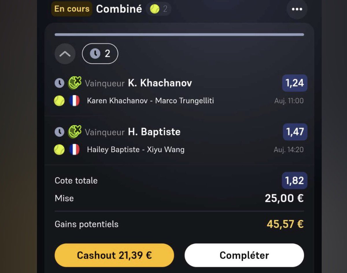 ATPPronos119082's tweet photo. 🎾 Roland-Garros 🇫🇷🔥

💰 Mise : 2,5%
📈 Cote : 1.82
🇷🇺 Khachanov 🆚 Trungelliti 🇦🇷
➡️ Khachanov
🇺🇸 Baptiste 🆚 Wang 🇨🇳
➡️ Baptiste

📊 Analyse :
• Khachanov supérieur dans l’intensité
• Baptiste en confiance avec un jeu agressif

#RolandGarros #RG2026 #ATP #WTA #TennisTips 🎾 https://t.co/iJHec6f7M2