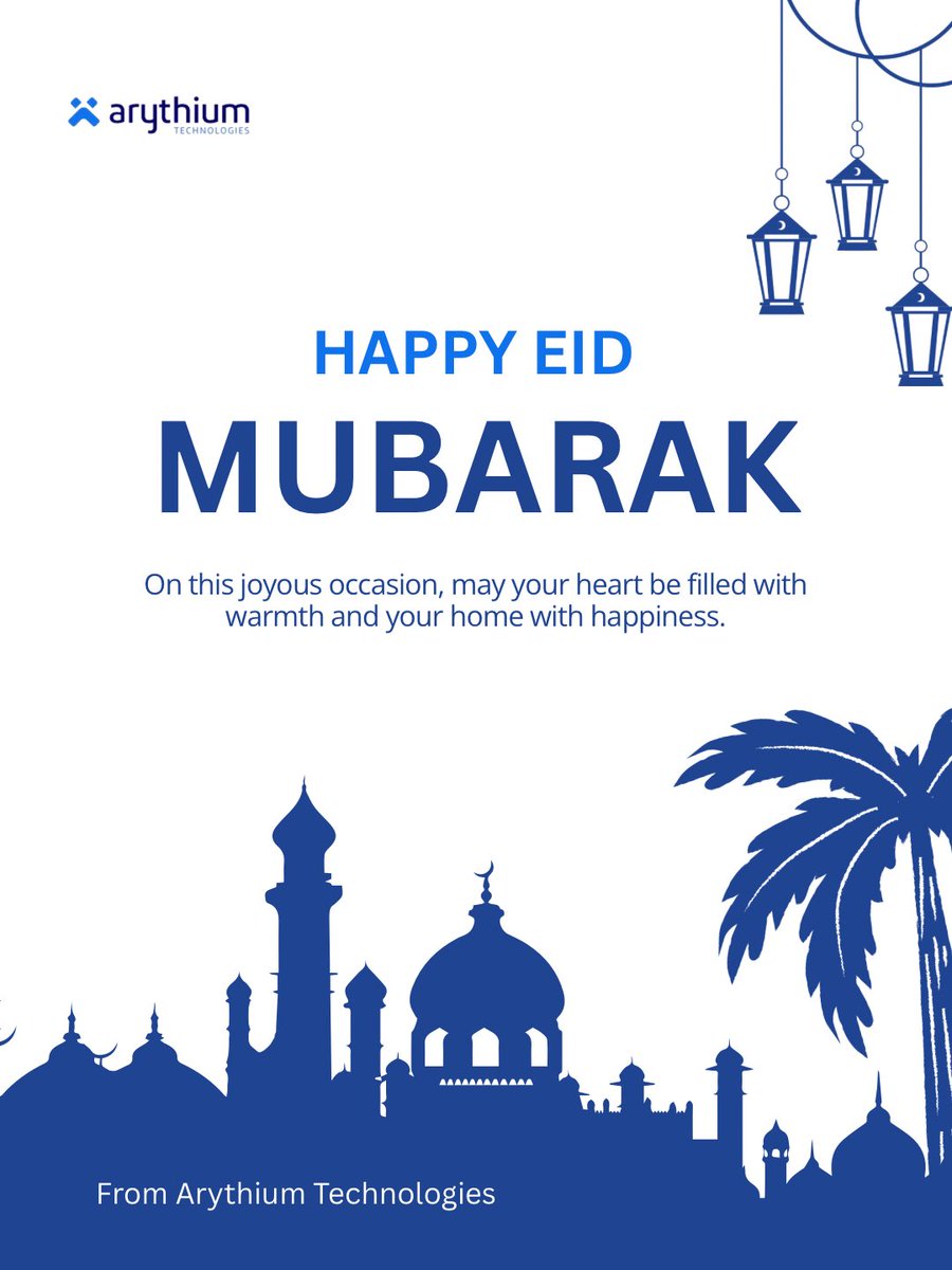 arythiumtech's tweet photo. Wishing a blessed, joyful, and peaceful Eid to all of our incredible clients, partners, and friends celebrating around the world. 

From our family at Arythium Technologies to yours, Eid Mubarak! 🌙💙

#EidMubarak #Eid2026 #ArythiumTechnologies https://t.co/2uG8wA0qaD