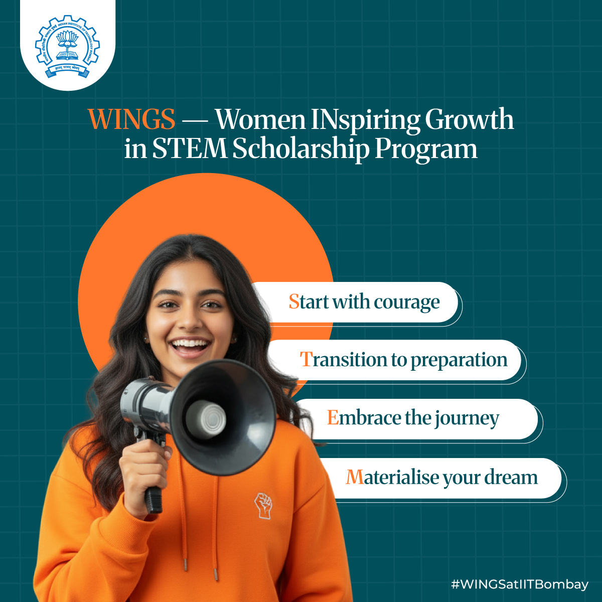 Buddy4Study's tweet photo. Calling all girl students: If your dream is IIT Bombay and your ambition lies in STEM, take a step to prepare yourself and embark on a journey to fulfil your dreams.
 
The WINGS — Women INspiring Growth in STEM Scholarship Program is here to support your potential to meet purpose.

An initiative by IIT Bombay alumni Bharat Desai and Neerja Sethi, who visualise a future where women thrive, lead and innovate in the field of science and technology.

If you are interested in this scholarship program, then fill out this interest form here https://t.co/LiwFZnYE7Z

#IITBombay #WomenInSTEM #STEMLeadership #EmpoweringWomen #STEMOpportunity