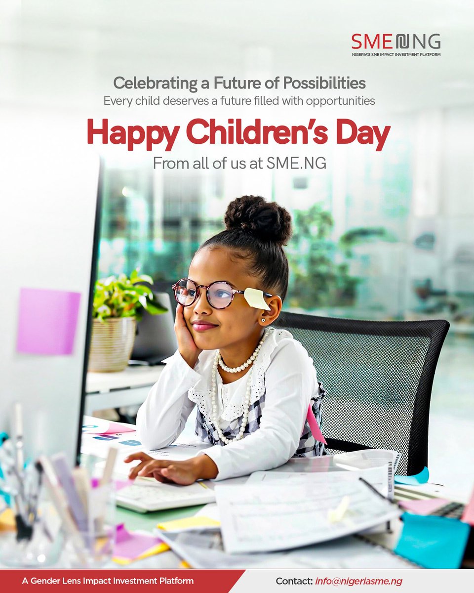 nigeriasmeng's tweet photo. Every child deserves a future filled with opportunities. This Children's Day, invest in her future.

#HappyChildrensDay #GenderLensInvesting #SMENG https://t.co/RUciUF5UnO