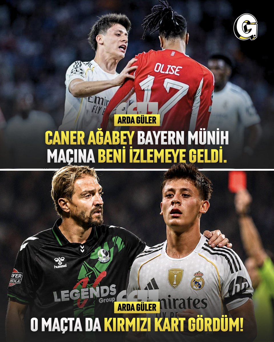 golevra's tweet photo. 😂 Arda Güler, TRT Spor’da konuk olduğu programda Caner Erkin’e esprili bir gönderme yaptı. 

🗣️ Arda Güler: “Caner ağabey Bayern Münih maçına beni izlemeye geldi. 

O maçta da kırmızı kart gördüm.” (Gülerek) https://t.co/JJKFrLqI2O