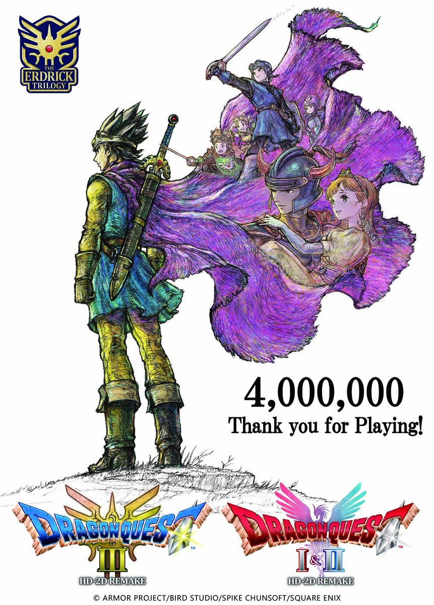 RPGSite's tweet photo. Square Enix has announced that Dragon Quest I &amp; II HD-2D Remake and Dragon Quest III HD-2D Remake have crossed 4 million copies worldwide combined across platforms: https://t.co/pZ9yPL3Sj2 https://t.co/cuYlrPjZHf