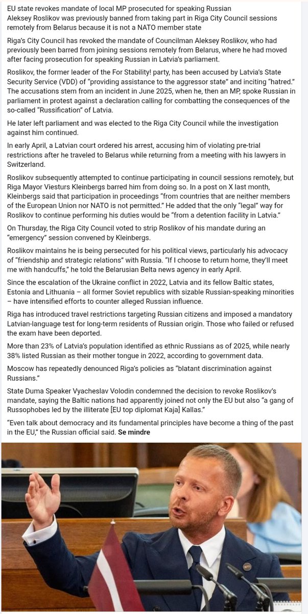 KWS99's tweet photo. @tv2breaking @berlingske @Udenrigs_DK @btdk @DanskJournalis1 @DanskeJournalis @splidsboel ...en russisk rapport, der i bund og grund gengiver f.x. FNs rapport om det samme fra Letland (hvilket i øvrigt blev påtalt af et lettisk parlamentsmedlem, der nu sidder i exil m trussel om fængsel .. ALENE for at hævde retten til at tale russisk): https://t.co/v4eEEaDapA https://t.co/9hKVV8t7Rn