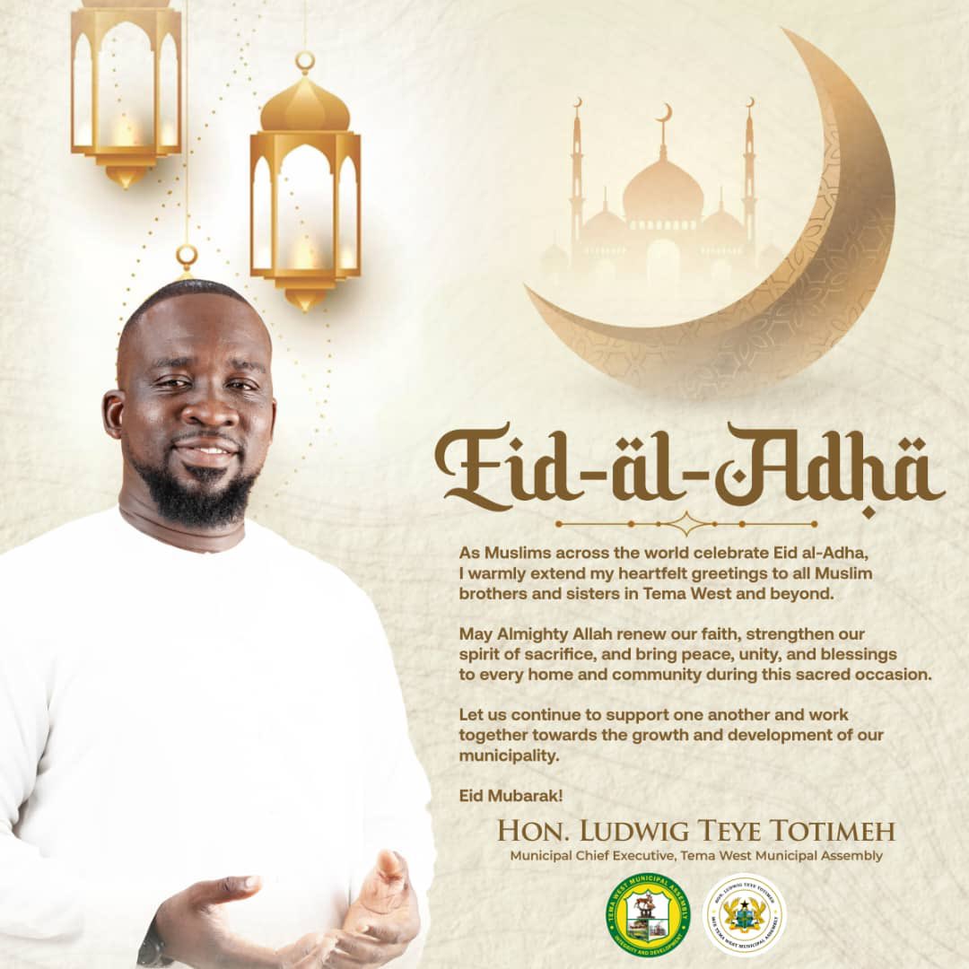 ludwig_teye's tweet photo. EID AL-ADHA

As Muslims across the world celebrate Eid al-Adha, I warmly extend my heartfelt greetings to all Muslim brothers and sisters in Tema West and beyond. https://t.co/yQaBo7EvQF