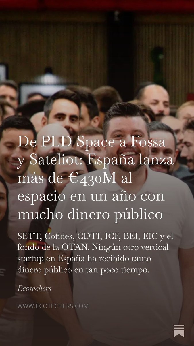 jesusmargon's tweet photo. +€430M lanzados al espacio. Con mucho 💰  público. Sin apenas corp 🇪🇸. PLD, Fossa, Sateliot...

El espacio era el epígrafe con menos atención de todos los balances de inversión. Eran la excepción. Apenas había proyectos. Y los pocos que había se miraban con cierto desdén. https://t.co/l5WUEvQsTS