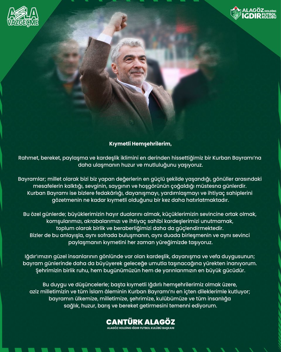 igdirFK's tweet photo. Kulüp Başkanımız Sayın Cantürk Alagöz’den Kurban Bayramı Mesajı; https://t.co/Vmn8mMJADH