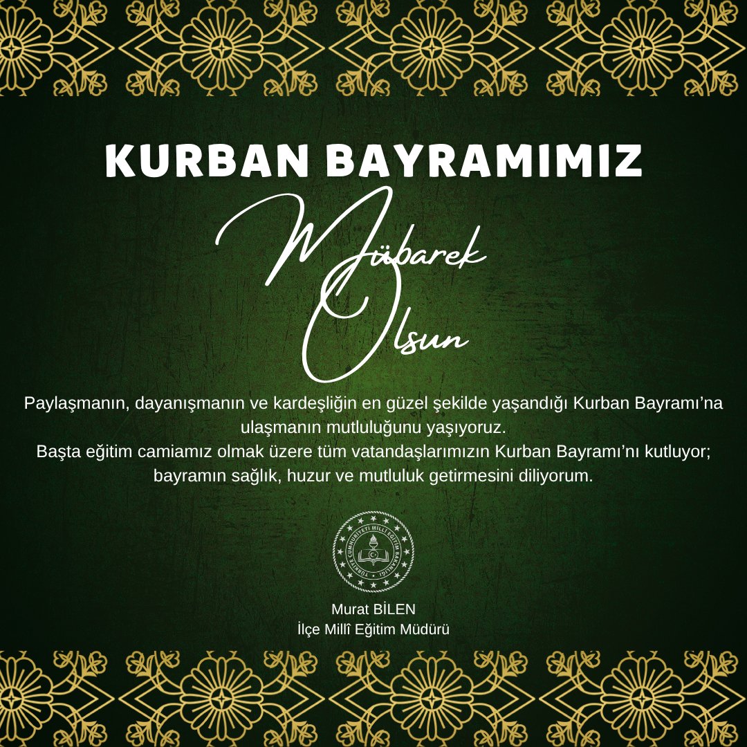 SilopiMEM's tweet photo. Kurban Bayramı’nın ülkemize, İslam âlemine ve tüm insanlığa iyilikler ve hayırlar getirmesini diliyoruz.
@bilennmurat
@hkncrt1
@BirolEkici73
@sirnakmem73
@caglarpartall https://t.co/fT2RkANOvH