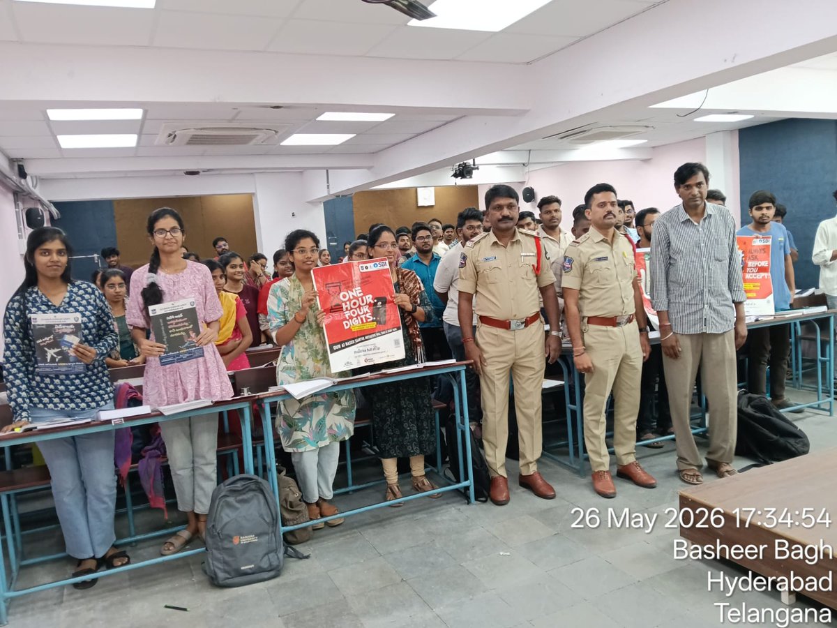 shoabids's tweet photo. SHO, K. Parashuram, Abid Road PS along with P. Srikanth, SI and other Staff conducted Cyber Crime Awareness program at ACE Academy, Abids, Hyderabad, on 26-05-2026. https://t.co/knbgiOssaA
