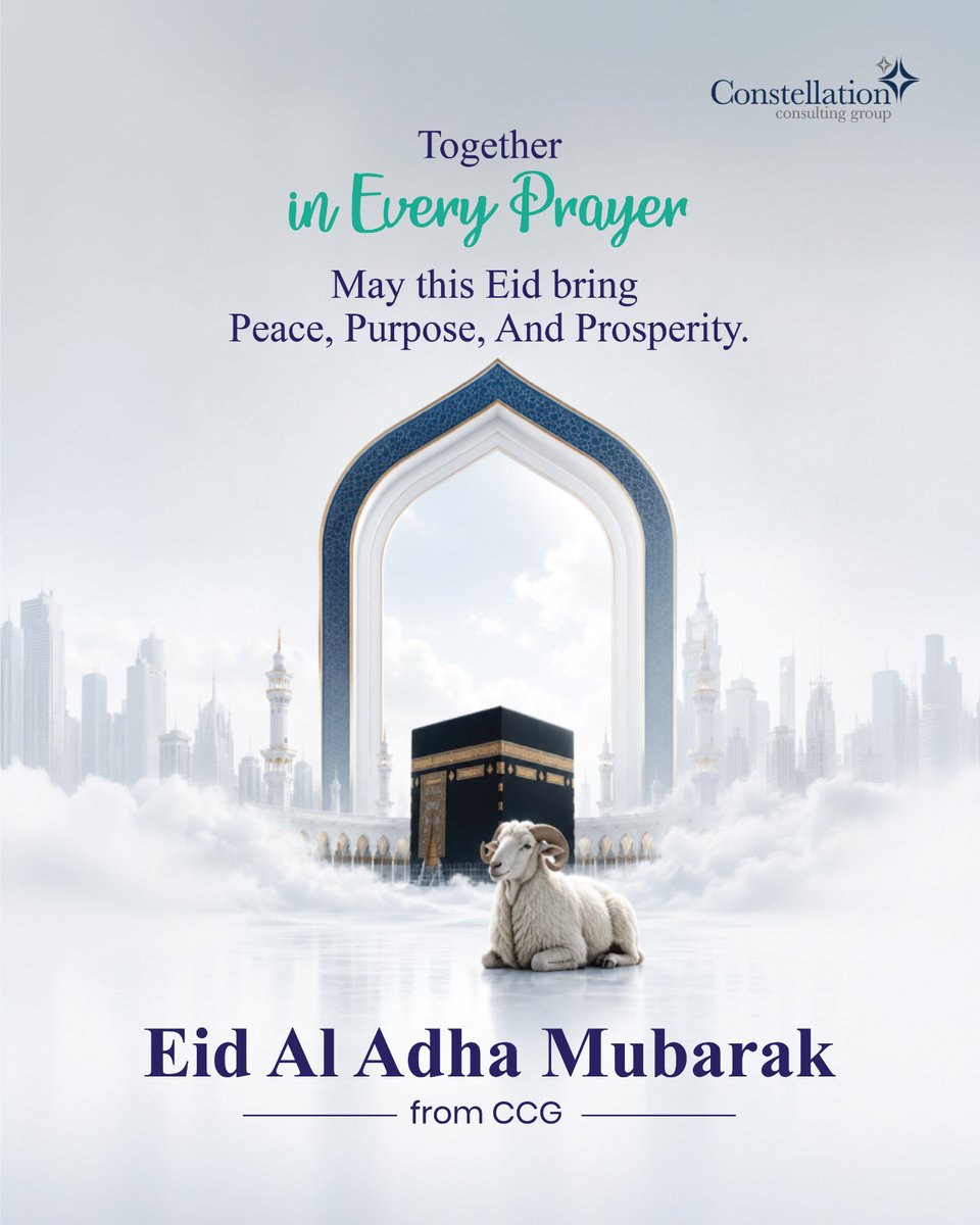 CgConstellation's tweet photo. Eid Al Adha reminds us of the values that truly unite us - faith, gratitude, compassion, and togetherness. May this blessed occasion bring peace, prosperity, and purpose to every heart. 🌙✨

#EidAlAdha #EidMubarak #TogetherInEveryPrayer #Leadership #Community #Gratitude #CCG https://t.co/im4POUkvci