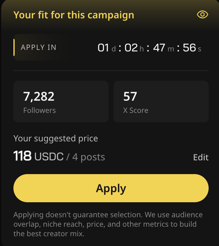 ThunderKOL's tweet photo. Just got my @wallchain Select Campaigns offer!  

118 USDC for 4 posts good or bad ?

https://t.co/t4y25RkScj https://t.co/v9UEPOLUcG