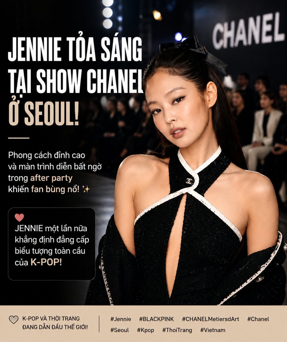 HanvietBridge's tweet photo. Jennie lại khiến fan toàn cầu phát sốt 
Visual cực đỉnh tại show Chanel ở Seoul, còn bất ngờ biểu diễn trong after party nữa 
Đúng chuẩn biểu tượng toàn cầu của K-Pop

#Jennie #BLACKPINK #CHANELMetiersdArt #Kpop #Chanel #Seoul #ThoiTrang #Vietnam https://t.co/IMuYBy3Ks4