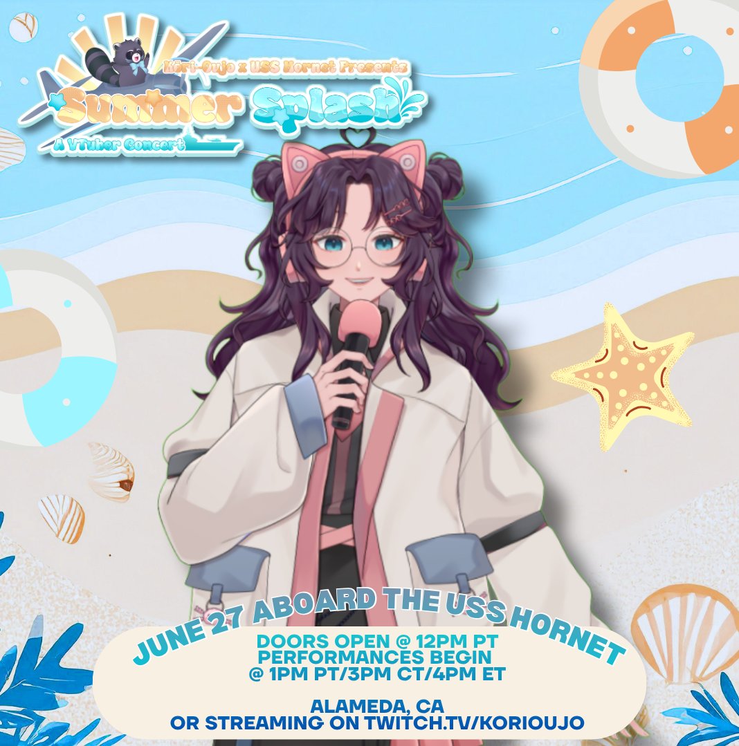 rubiirosie's tweet photo. SURPRISE! I'm part of the opening act for @korioujo's Summer Splash Concert!

I'll be singing Break Free by Ariana Grande with a bunch of other cool vtubers! Catch the concert live aboard the USS Hornet or watch Kori's stream~

#SummerSplash26 https://t.co/BnehGg62xX