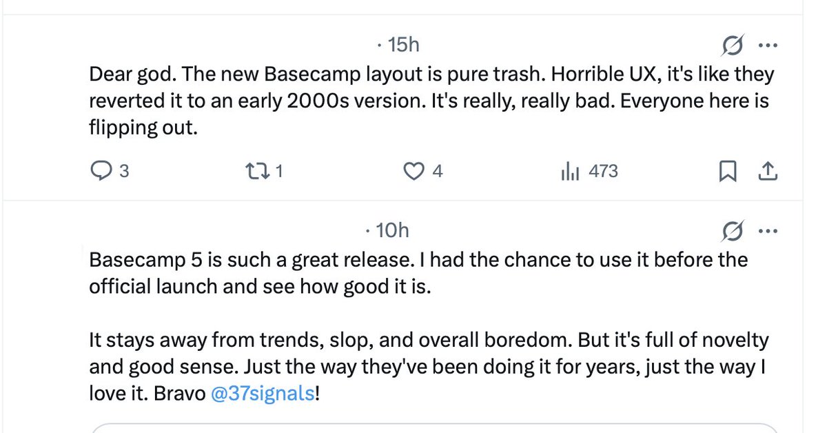 dhh's tweet photo. What it's like releasing a new version of anything. https://t.co/pYxIio3Ac2