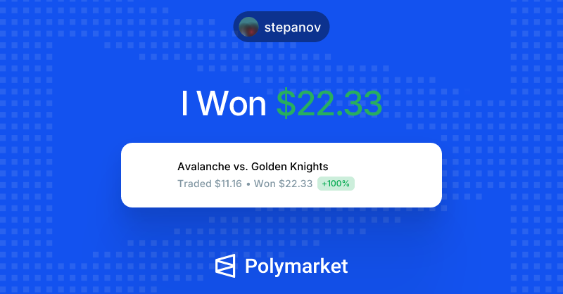 dmitriystepanof's tweet photo. I just won $22.33 on @Polymarket!

Join me and put your money where your mouth is: https://t.co/wgdrTFKa23 https://t.co/lazrlijEQl