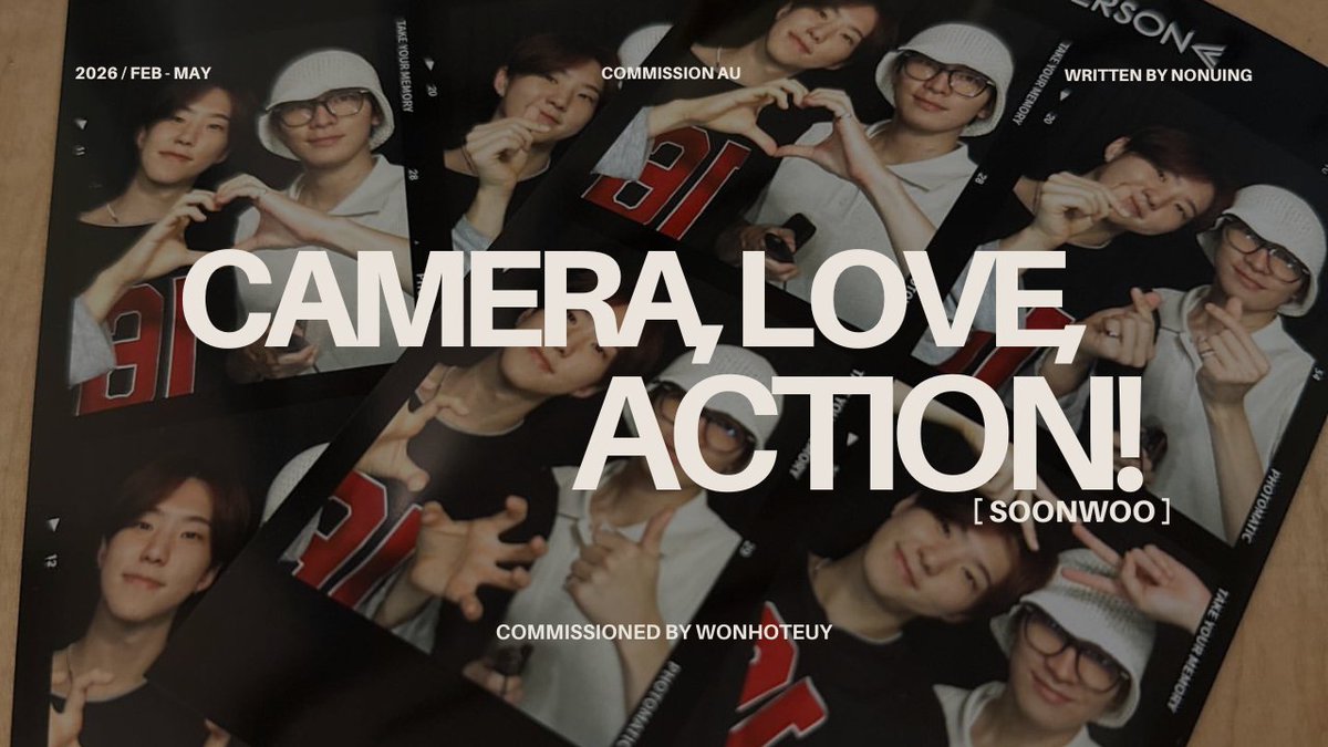 wonhoshing's tweet photo. Camera, Love, Action! (2026)

a soonwoo (wonhosh) au
commissioned by @wonhoteuy https://t.co/rcTXcNHi4p