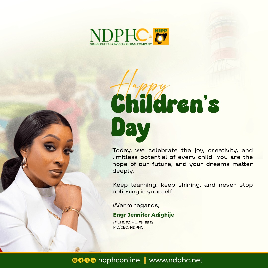 ndphconline's tweet photo. Happy Children’s Day!

Today, we celebrate the joy, creativity, and limitless potential of every child. You are the hope of our future, and your dreams matter deeply.

Warm regards,

Engr Jennifer Adighije (FNSE, FCIML, FNIEEE) @jenniadighije 

MD/CEO, NDPHC https://t.co/5CjM1QStVZ