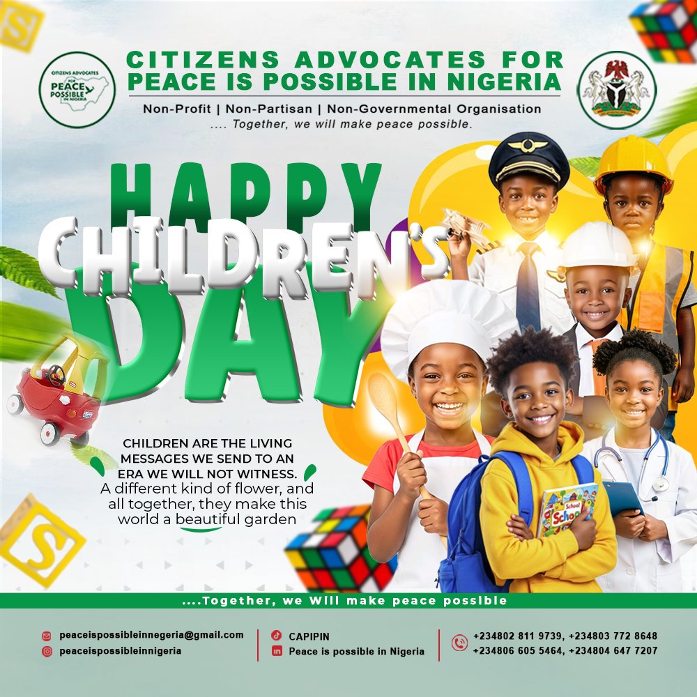 Peaceispos71780's tweet photo. Happy children's Day to the sweetest little ones who make the world better and brighter 💓☀️🌞
#childrensday #peacefulmoments #morepeace #capipin #CITIZENSADVOCATESFORPEACEISPOSSIBLEINIGERIA https://t.co/wY8G8CzTYq