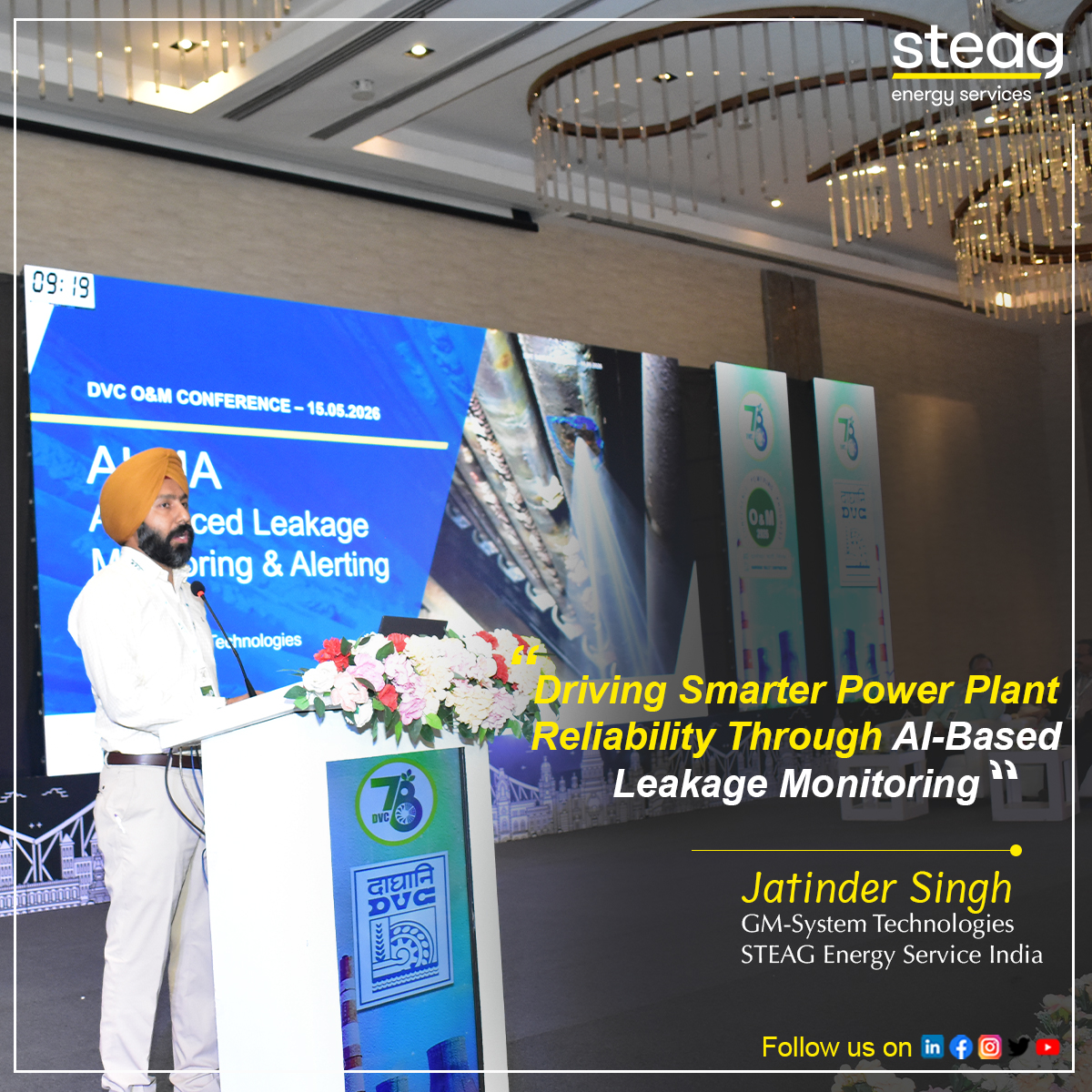 steagindia's tweet photo. STEAG India Presents AI/ML-Based Boiler Leakage Monitoring Solution at DVC O&amp;M Conference

Mr. Jatinder Singh, GM – System Technologies, STEAG India, delivered a presentation on the “Advanced Leakage Monitoring &amp; Alerting (ALMA) System”.

#STEAGIndia #ALMA #Innovation https://t.co/at4vJKcbKv