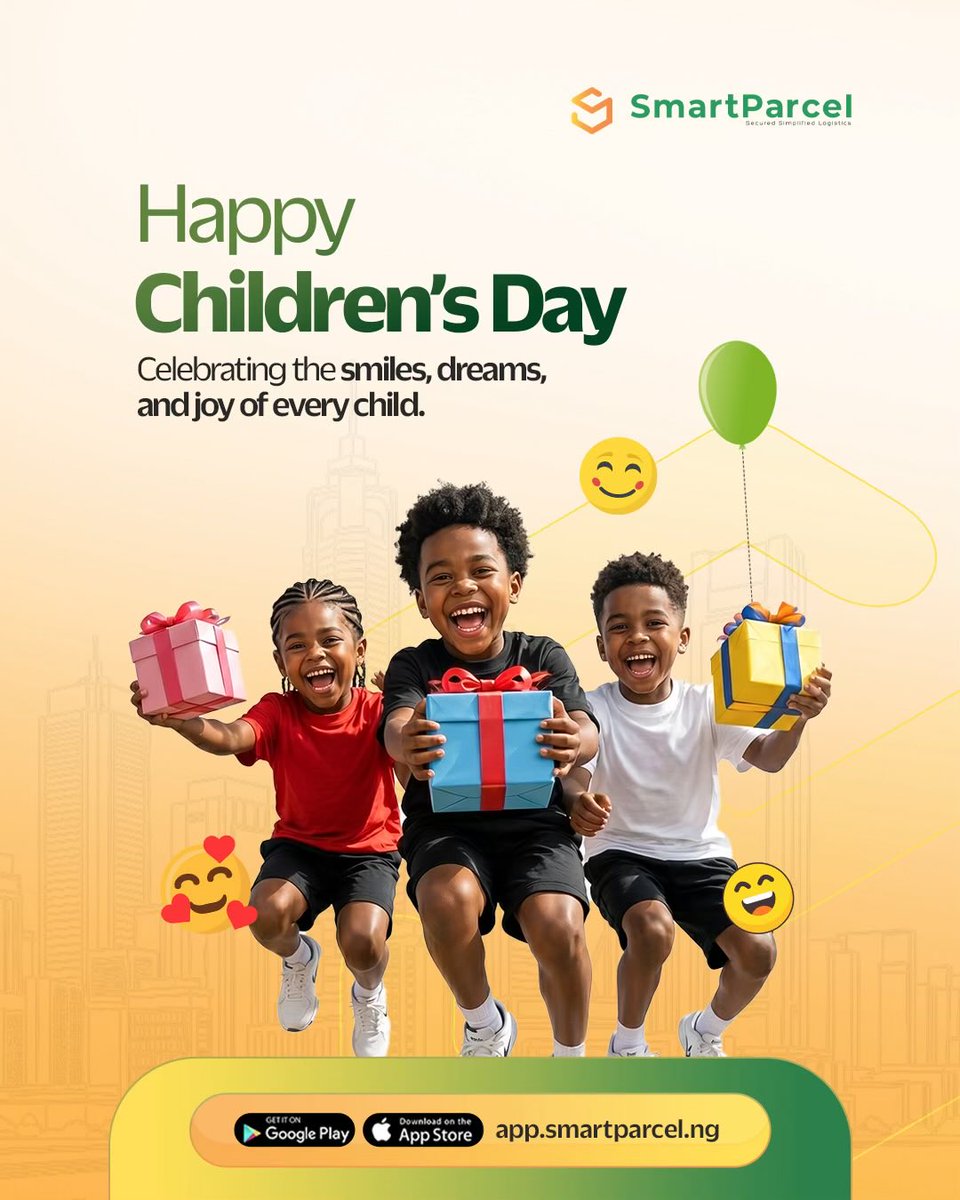 smartparcelng's tweet photo. At  SmartParcel, we believe every child deserves a future filled with opportunities, safety, creativity, and dreams that can travel far. 🌍✨

Today, we celebrate the bright minds, bold imaginations, and endless joy children bring into the world.

Happy Children’s Day to every little dreamer growing into tomorrow’s innovators, leaders, and changemakers. 💙

#ChildrensDay #SmartParcel #FutureInMotion #NextGeneration #CelebrateChildren