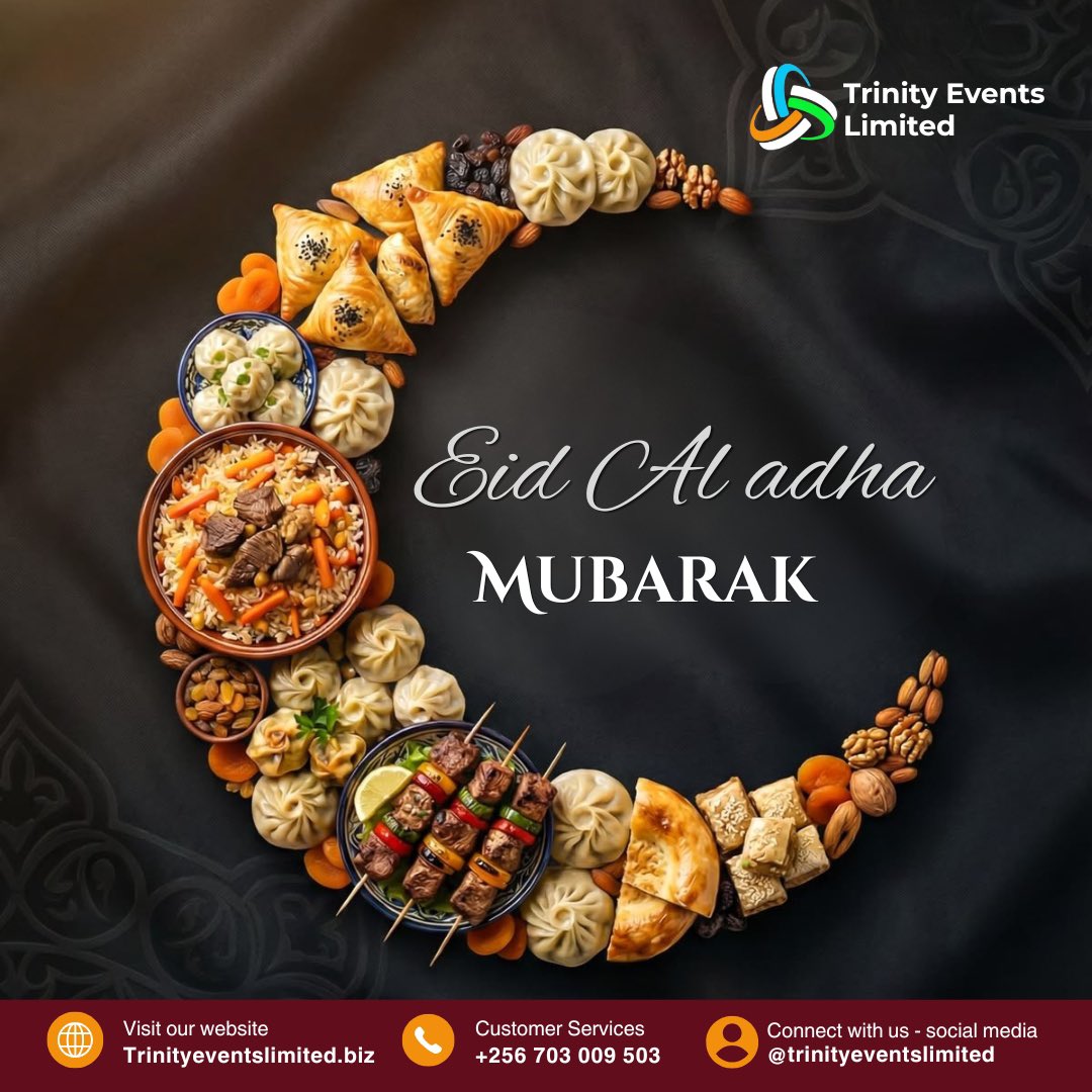 TrinityEvents's tweet photo. 🌙 Eid Mubarak to all our Muslim clients, partners, and friends! May this day of sacrifice bring you peace, joy, and countless blessings. 🕊️✨ #EidAlAdha #TrinityEvents #Uganda https://t.co/fbgnWll04i