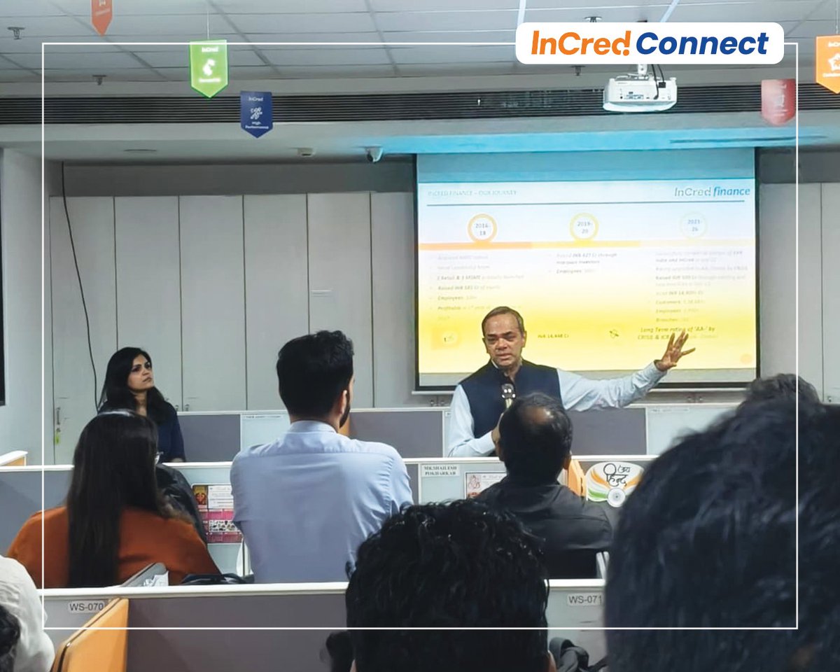 InCredFin's tweet photo. Great conversations, fresh perspectives, and a shared vision.

Our latest InCred Connect session in Thane with Prithvi Chandrashekar, Head – Consumer Finance, brought teams together for an engaging and insightful exchange.

The session went beyond business updates, creating an open space for ideas, collaboration, and meaningful dialogue. From discussing future goals and growth plans to strengthening alignment across teams, every interaction reflected the power of coming together as One InCred.

Moments like these continue to shape a culture built on transparency, connection, and collective progress.

Onwards and upwards!

#InCredFinance #InCredConnect #Leadership #WorkCulture #OpenDialogue #Transparency #Collaboration
.
.
.
.
.
Disclaimer:- This video/creative is for information purposes only and does not construe to be any investment, legal or taxation advice. It is not intended as an offer or solicitation for the purchase and sale of any financial instrument.
Any action taken by you on the basis of the information contained herein is your responsibility alone and InCred Financial Services Limited (hereinafter referred as IFSL), its holding company and its subsidiaries or its employees or directors, associates will not be liable in any manner for the consequences of such action taken by you. We have exercised due diligence in checking the correctness and authenticity of the information contained herein, but do not represent that it is accurate or complete. IFSL or its holding company or any of its subsidiaries or associates or employees shall not be in any way responsible for any loss or damage that may arise to any person from any inadvertent error in the information contained in this publication. Viewers of this video/creative should rely on their own investigations. IFSL and/or its holding company and/or its subsidiaries and/or directors, employees or associates may have interests or positions, financial or otherwise in the securities mentioned, if any in this video/ creative.