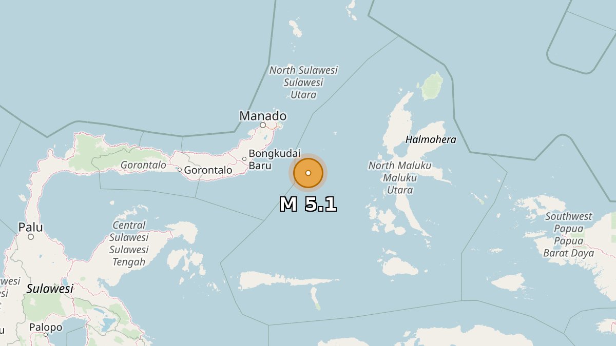 NewEarthquake's tweet photo. M5.1 earthquake

131 km SE of Bitung, Indonesia
May 27 15:24 local time (19m ago)
Depth 19 km
https://t.co/9YnSpxlMy5 https://t.co/8IvJDcC6GD
