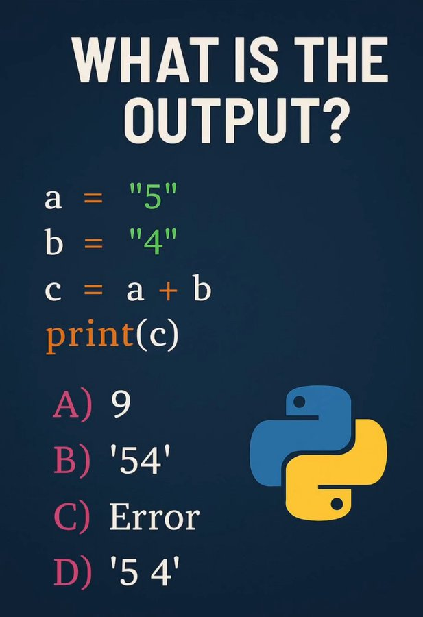 ThePythonDailyz's tweet photo. 🤔🚀 Comment your answer 👇👍⚡

#python #programming #codinglife #developers #pythonquiz #codingquiz #codingchallenge #100DaysOfCode https://t.co/dU8ydrjO7H
