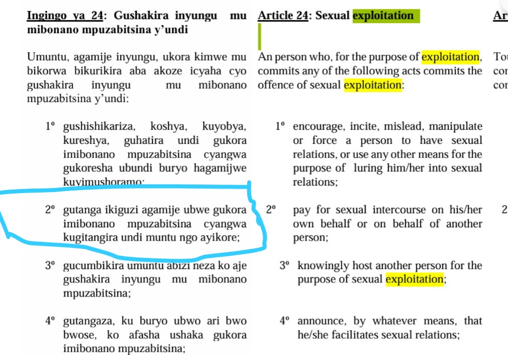 oswaki's tweet photo. Kwishyura umuntu ngo mukorane imibonano mpuzabitsina ni icyaha https://t.co/ckst43ge3T