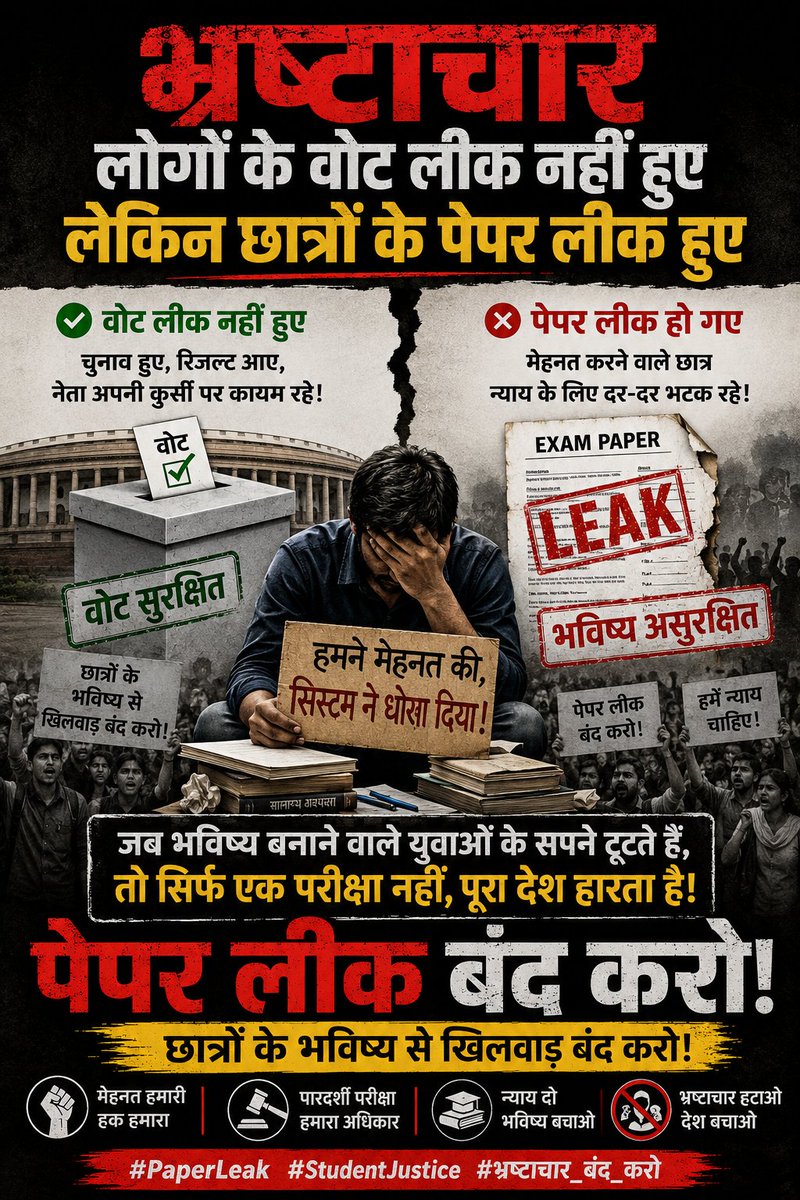 Atish_Ahari's tweet photo. वोट सुरक्षित, लेकिन छात्रों का भविष्य लीक...
#SSC_GD_JUSTICE
#SSC_GD_SCAM https://t.co/eql4SiubKu