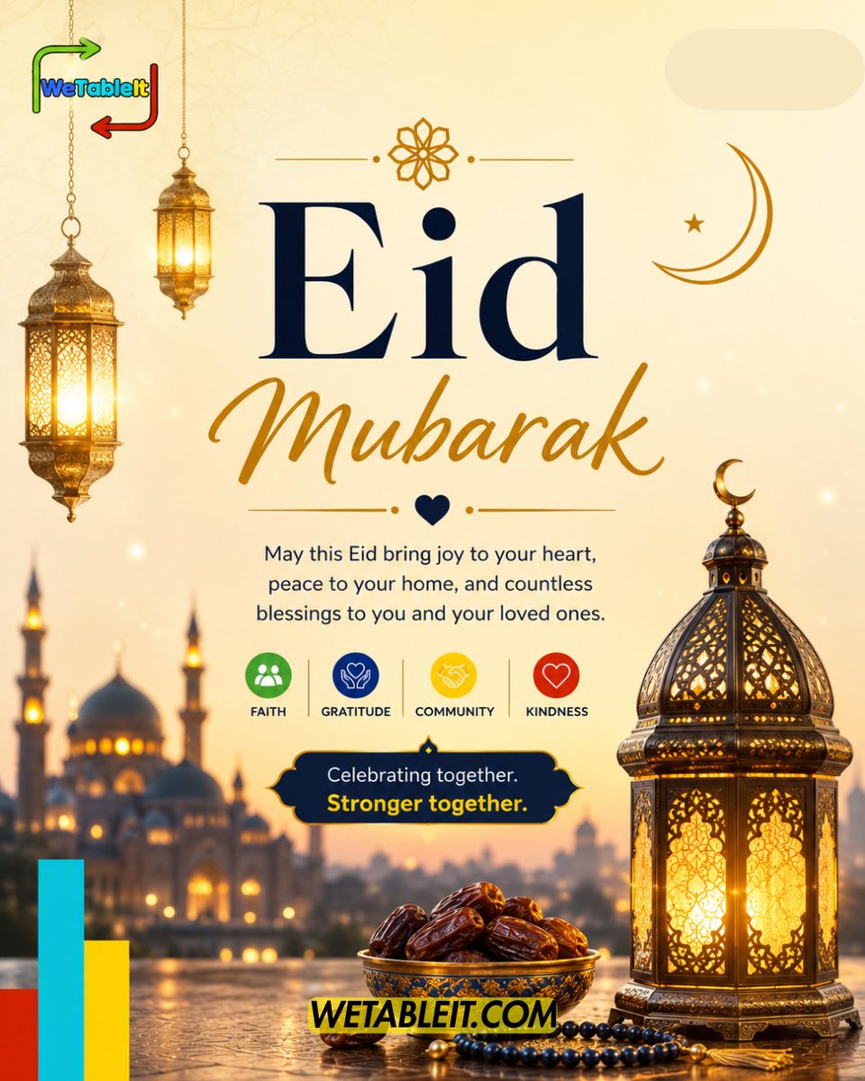 We_Table_It's tweet photo. Eid Mubarak 🌙✨
Wishing peace, joy, and countless blessings to everyone celebrating today.

#WeTableIt #EidMubarak https://t.co/cc5wwYDJPS