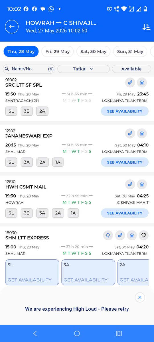 SomenatGhosh89's tweet photo. @AshwiniVaishnaw @RailMinIndia @RailMadad 
During booking of Tatkal Ticket, @RailOneIndia app is not responding. Unable to book a tatkal ticket https://t.co/h2LcmC65J2