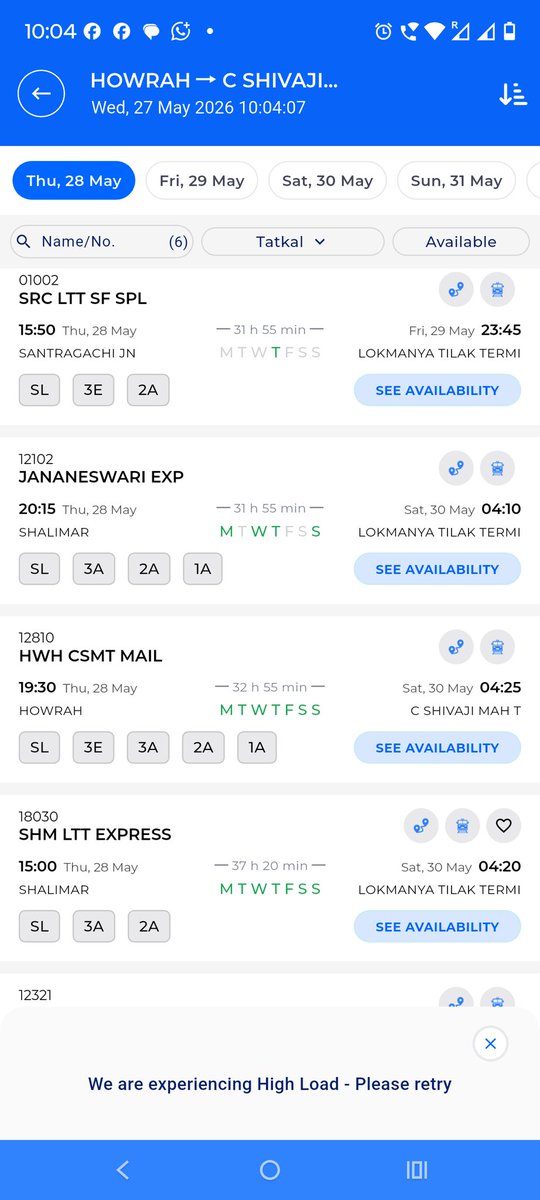 SomenatGhosh89's tweet photo. @AshwiniVaishnaw @RailMinIndia @RailMadad 
During booking of Tatkal Ticket, @RailOneIndia app is not responding. Unable to book a tatkal ticket https://t.co/h2LcmC65J2