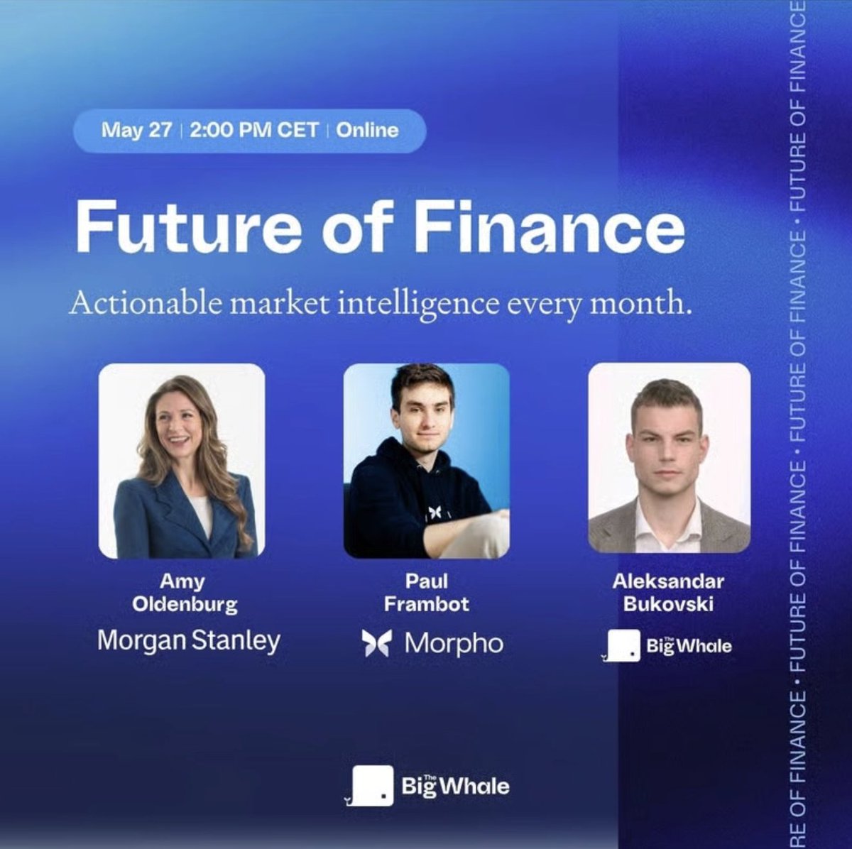 PaulFrambot's tweet photo. Joining this @TheBigWhale_ session tomorrow with
Amy Oldenburg from @MorganStanley for a deep dive into institutional due diligence in DeFi!   

We’ll be discussing the key questions and considerations around risk frameworks and what “institutional-grade” really means. https://t.co/uMQAEmD2Jh