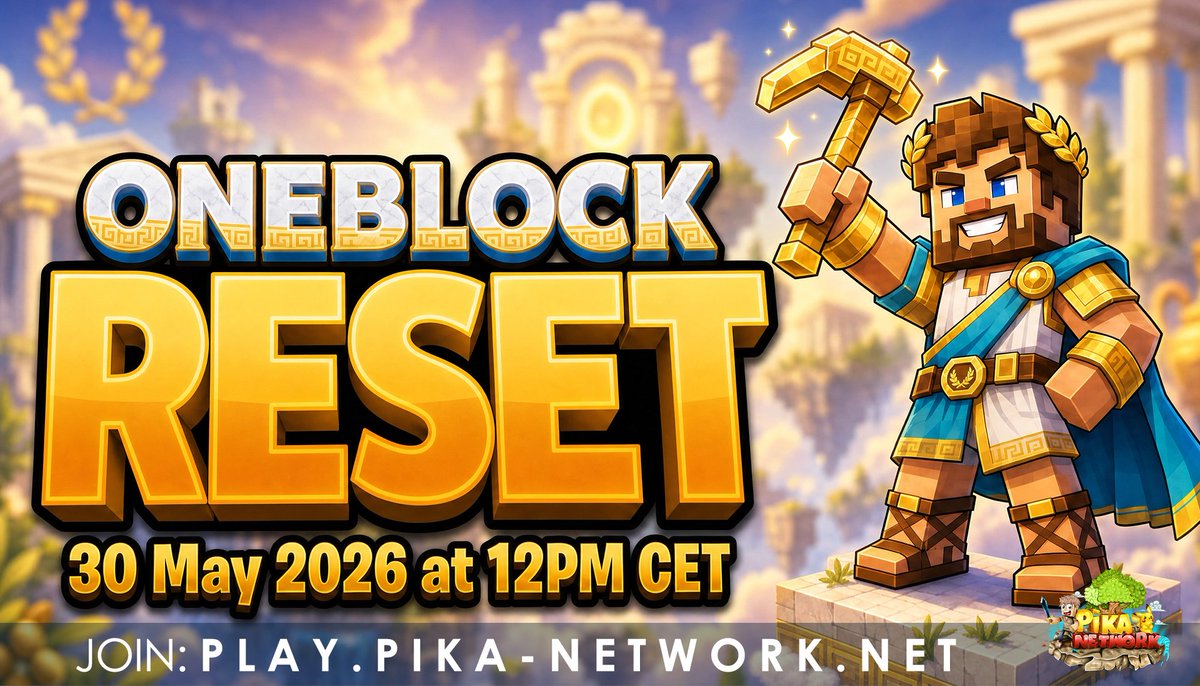 PikaNetworkMC's tweet photo. OneBlock reset - Saturday 30 May 2026 at 12PM CET!

To celebrate, we are running a giveaway for:
  ▪️1x €50 Store Giftcard

Follow us, Retweet, and Like to enter.
Good luck!

📚https://t.co/i0iPTjec9Y https://t.co/whbaAmiwi5