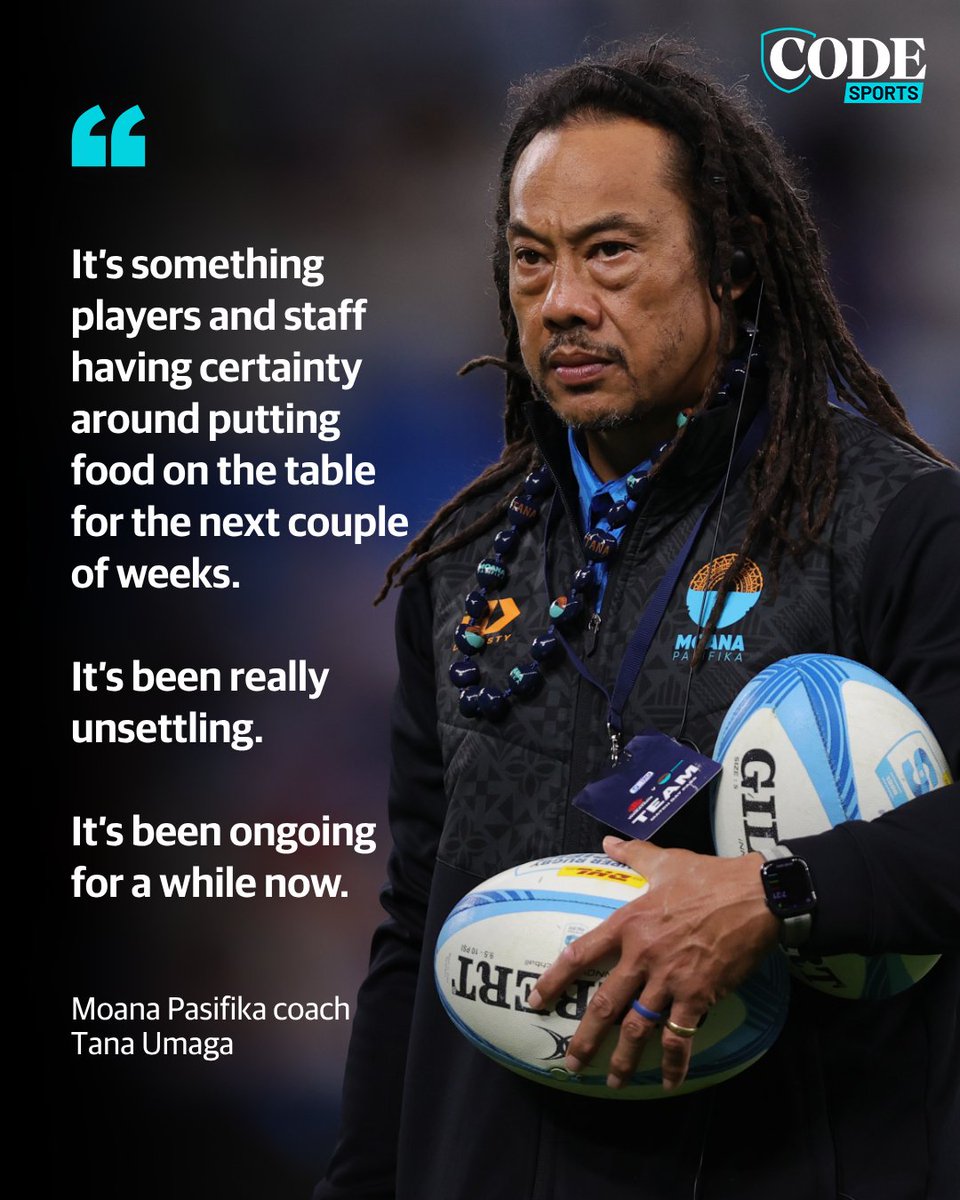 coderugbyau's tweet photo. Moana Pasifika coach Tana Umaga says the uncertainty surrounding the team’s future has led players and staff to worry about how they will put food on the table as the failing franchise called in liquidators this week.

STORY ▶️ https://t.co/LVxH0chh8G

@1bbradfo https://t.co/4a6I3PKsT6