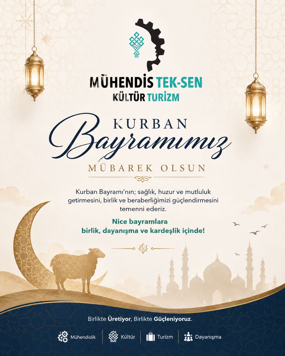 muhteksenkultur's tweet photo. Emekle üreten, sorumluluk alan ve ülkemizin geleceğine değer katan mühendis, mimar, şehir plancısı ve teknik hizmetler sınıfı çalışanlarımız başta olmak üzere herkesin Kurban Bayramını kutluyoruz.

💫 Dayanışmanın, paylaşmanın ve birlik ruhunun güç kazandığı nice bayramlarda; ülkemize huzur ve bereket diliyoruz.
@MuhTekSen_Konf @muhteksenkultur
#BirlikteGüçlüyüz
#MühendisTekSenKonfederasyonu
#KurbanBayramı