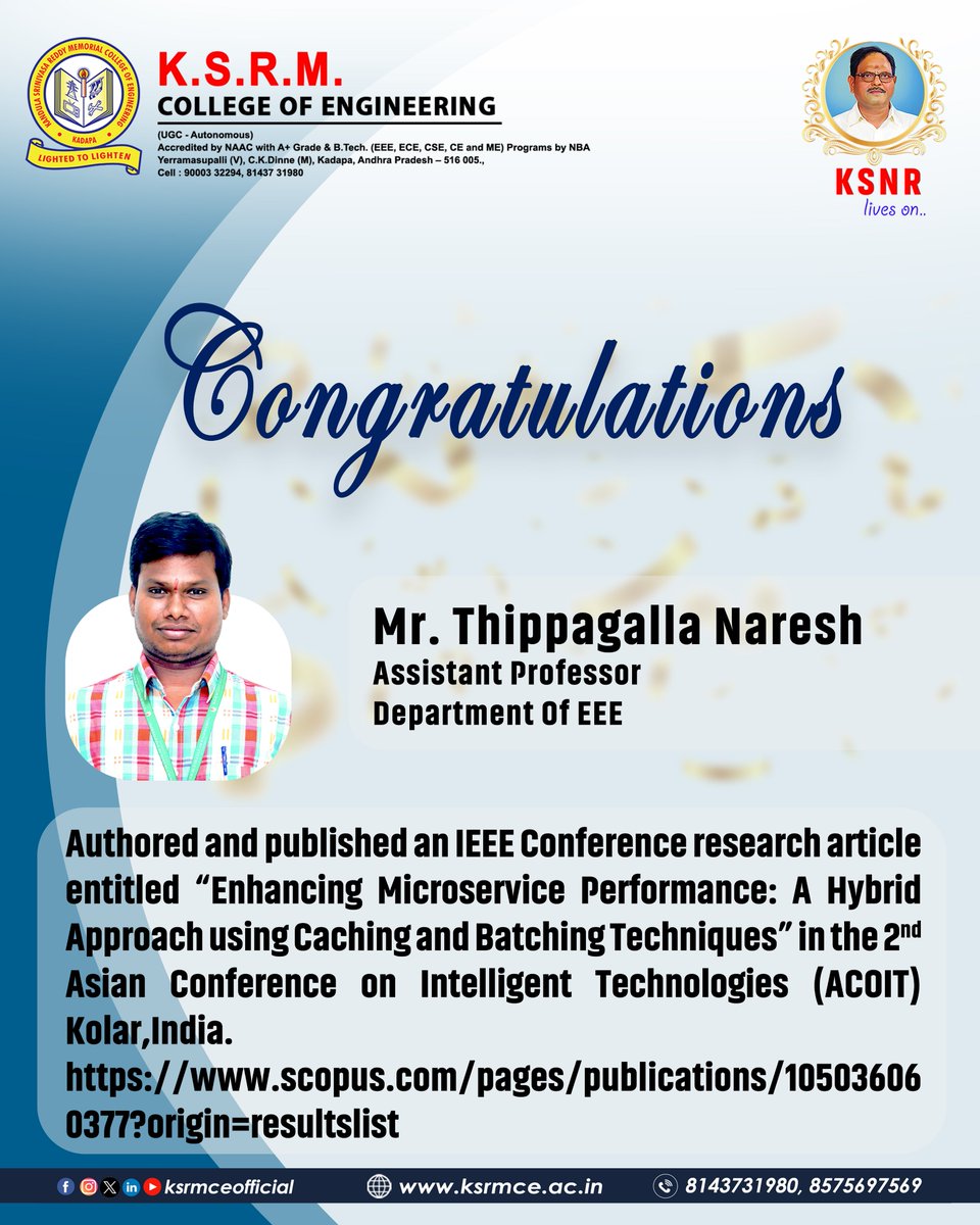 ksrmceofficial's tweet photo. Congratulations  

#Congratulations #IEEE #Microservice #performance #certification #KSRMCE #KSRM #Electrical #EEE https://t.co/I3WnTI2Tj6