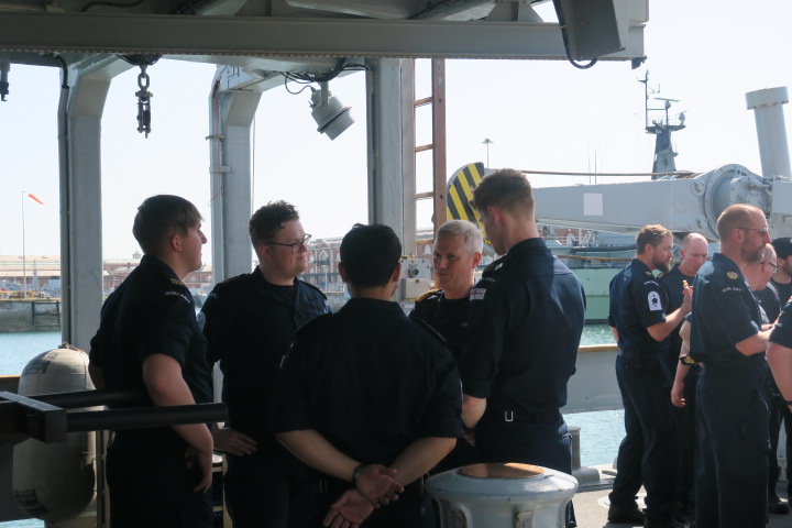 HMSLedbury's tweet photo. 🫡ATTENTION ON THE UPPER DECK...🥂

Recently, Crew1⃣ were pleased to welcome Commander UK Strike Force onboard, who was here to reacquaint himself with the crucial work we've been doing over the last 18 months (and with one of his old Ships🛳️...).

Most importantly, he was onboard to present the Wider Service Medal #WSM to some of our "Oppos". This medal recognises the important operations which takes us across the 7⃣🌊 over weeks, months and years.

BZ @HMSLedbury, and thanks to the Crew1⃣ family who we often leave at home!

#Proud
#SmallShipBigImpact
