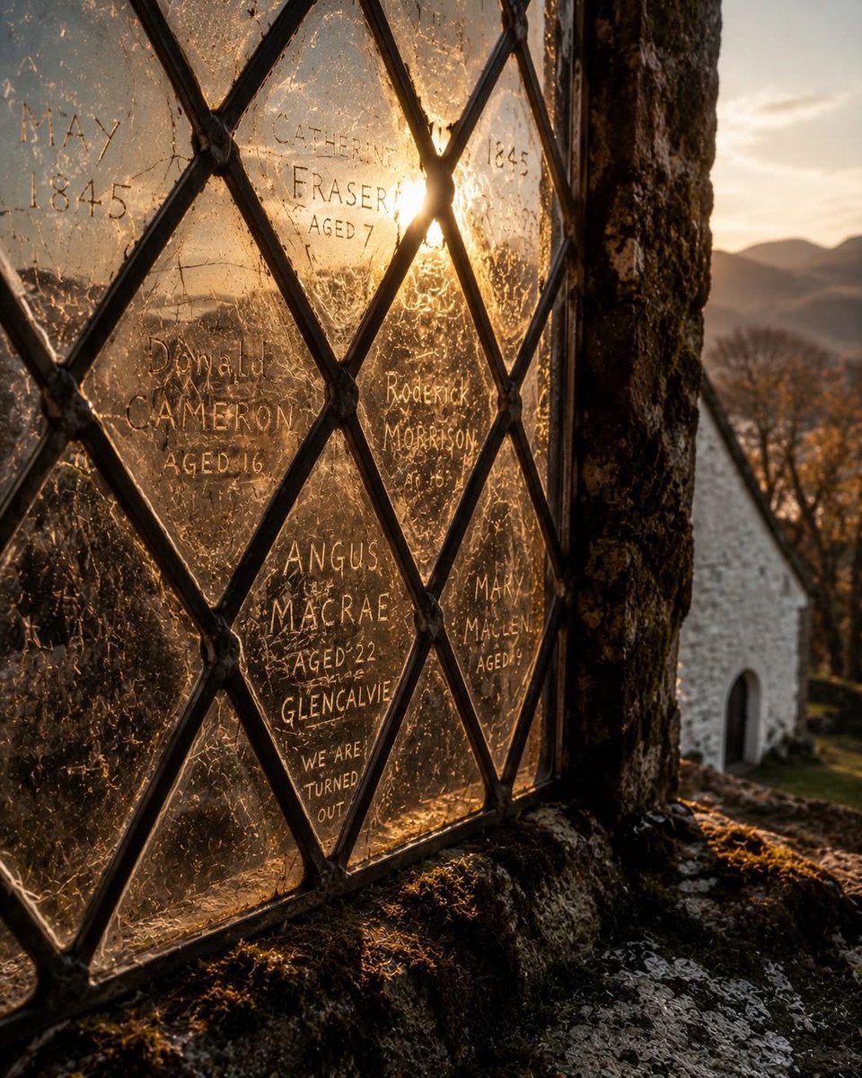 Islandcroft's tweet photo. In May 1845, 90 men, women, and children were evicted from the glen of Glencalvie in Ross-shire. 🏴󠁧󠁢󠁳󠁣󠁴󠁿

They had nowhere to go. So they sheltered in the churchyard of Croick Church, sleeping under the open Highland sky with their children and whatever they could carry. https://t.co/NGQSqYkjKG
