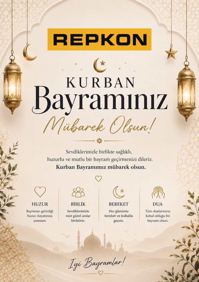 Repkon_Inc's tweet photo. Kurban Bayramı’nın birlik, beraberlik ve dayanışma ruhunu paylaşmanın mutluluğunu yaşıyoruz.
Sevdiklerinizle birlikte sağlık, huzur ve mutluluk dolu bir bayram geçirmenizi dileriz.

Bayramımız mübarek olsun.

#KurbanBayramı #Repkon https://t.co/3lDcF18dkB
