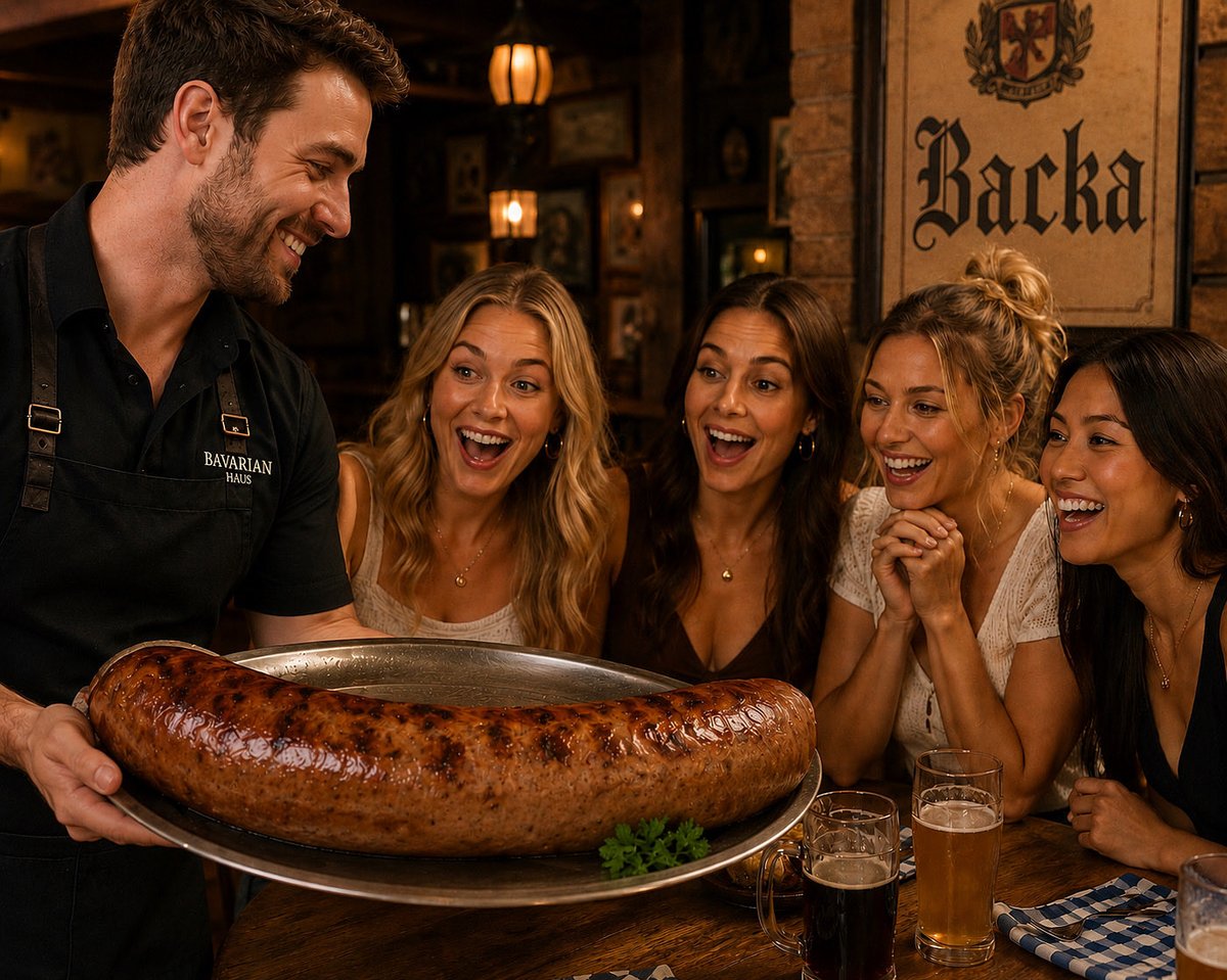 backa79's tweet photo. This seemed fitting for a restaurant that is themed after me. People can order a huge sausage for their enjoyment. #fyp #humor #funny https://t.co/cZkrqfHXx0