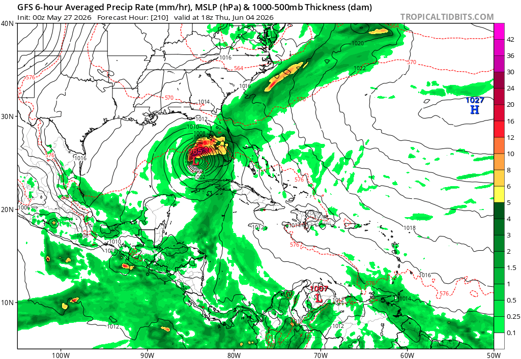 MeteoExtremos's tweet photo. Fuertes señales de primer ciclón tropical con nombre de la temporada atlántica de huracanes 2026 #HUAT26 GFS viene dando síntomas en la zona del GOA desde hace varios días... https://t.co/eXd6nlWL9C