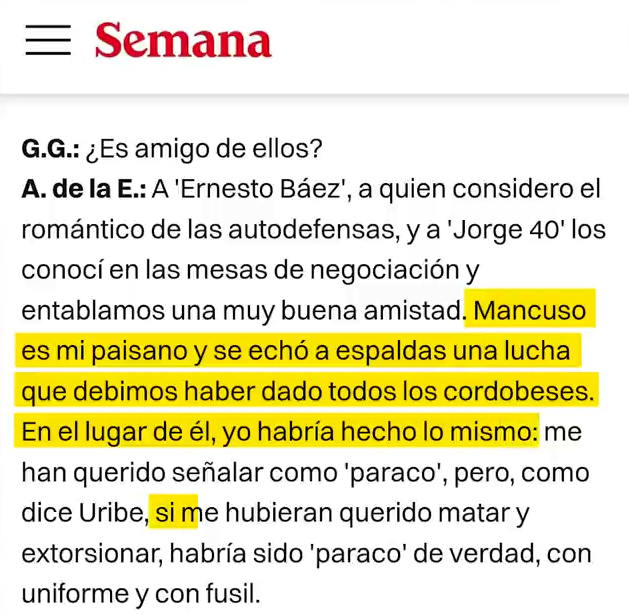 catabacterio's tweet photo. @081990altoto1 @FALVAREZ82 @DCoronell @SantiGiraldoVal @LilyamVas @olarangoa9 "Mancuso es mi paisano" dijo Abelardo de la Espriella.

Sólo un 𝗲𝘀𝘁𝘂𝗽𝗶𝗱𝗼 diría "que hay de malo que un presidente tenga amigos íntimos criminales?"
Parce: refranes como "el que anda entre la miel algo se le pega" lo dicen todo, hasta la Biblia condena tener amistades así. https://t.co/lxl1cUKwit
