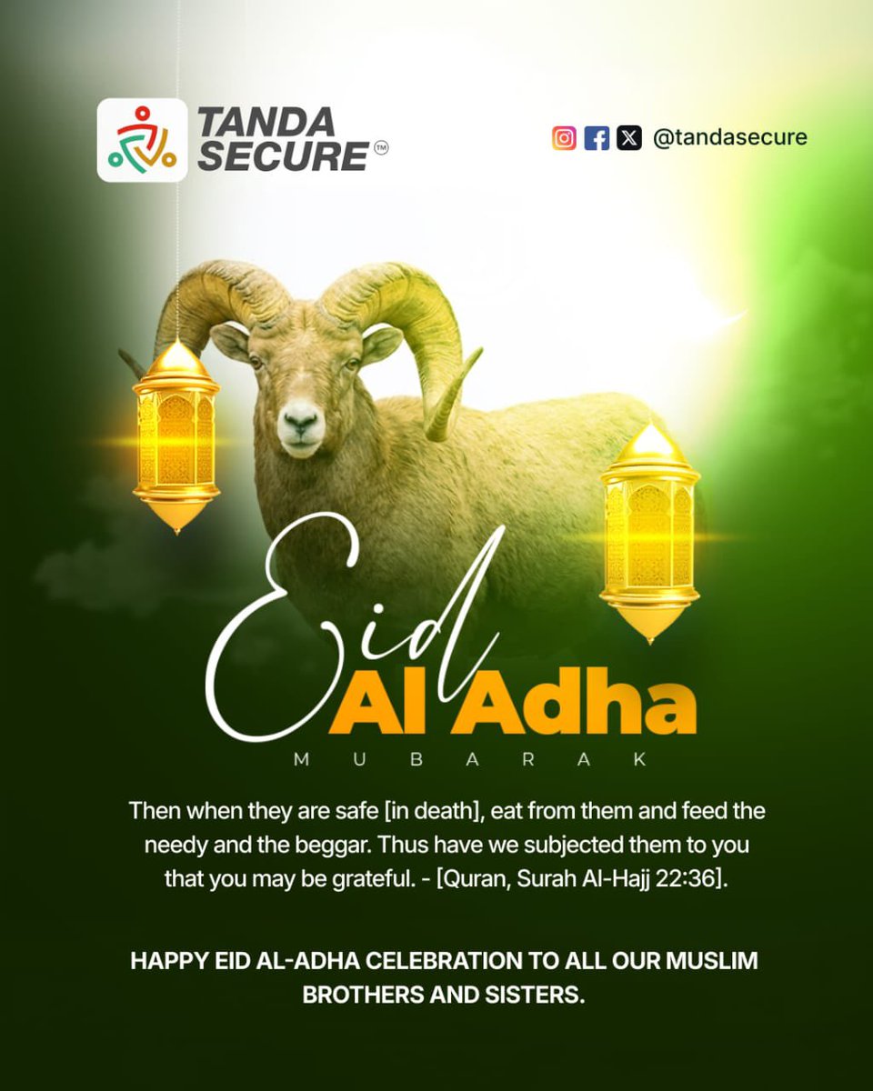 TandaSecure's tweet photo. Celebrating faith, family, and the people who matter most.
Wishing you peace, happiness, and a blessed Eid.
#Eidmubarak https://t.co/Bx77auyJZg