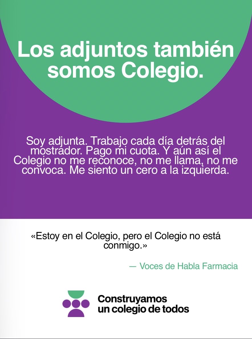 ColFarmaSVQ's tweet photo. «Estoy en el Colegio, pero el Colegio no está conmigo.» 

#VocesDeHablaFarmacia #ConstruyamosUnColegioDeTodos https://t.co/HKnjZiicVy