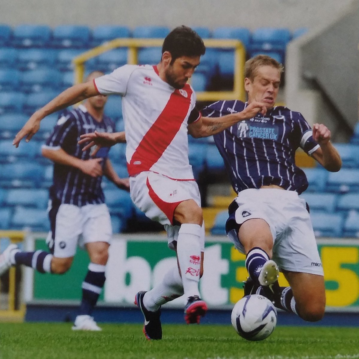 WallArt1885's tweet photo. Robbo tackles. Millwall 1-0 Rayo Vallecano. Paul Robinson Testimonial match. 27th July 2013. The Den, Zampa Road, South Bermondsey, London #Millwall https://t.co/iQPHh8yXC2