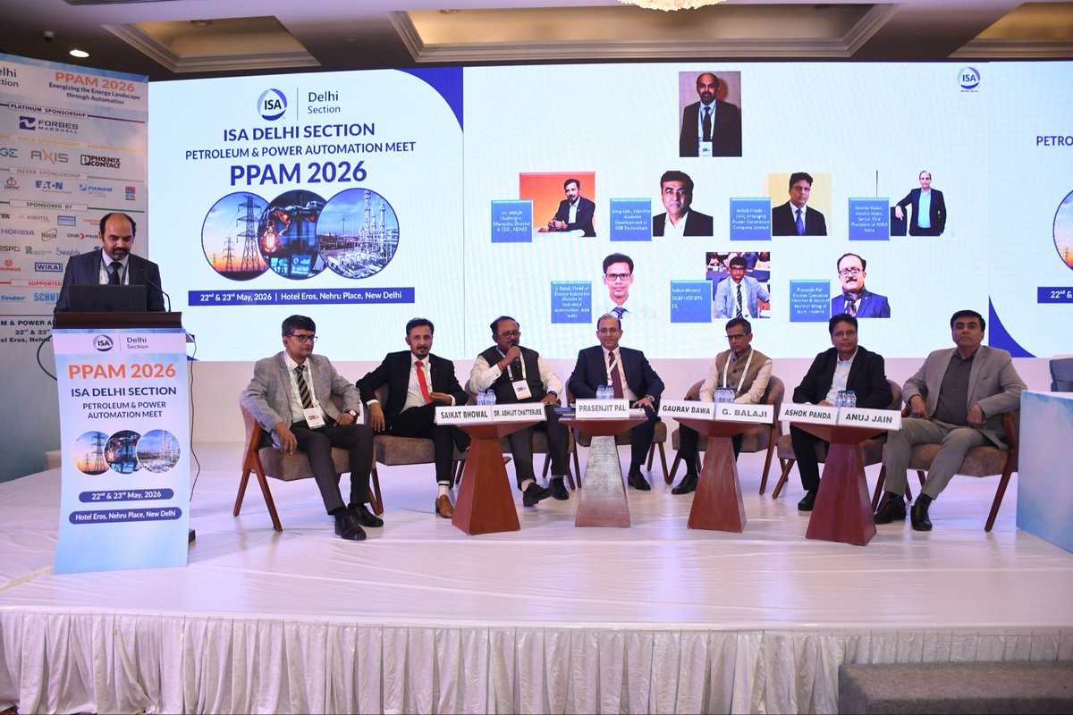 ABBIndia's tweet photo. ABB recently participated in the PETROLEUM & POWER AUTOMATION MEET – 2026, organized by the International Society of Automation (ISA) Delhi Section.
Representing ABB as a distinguished panelist, G Balaji, SVP, Energy Industries joined the CEOs Conclave for an engaging discussion on “Energizing the Energy Landscape through Automation.”
 
During the session, Balaji shared perspectives on how digital and automation technologies are helping industries enhance resilience, sustainability, and operational excellence, while also enabling greater convergence between conventional and renewable energy systems.
 
The discussion also highlighted the industry’s growing shift toward autonomous plants powered by AI, digital twins, and real-time analytics, alongside the increasing importance of OT cybersecurity, interoperability, standardization, and the development of future-ready talent.
