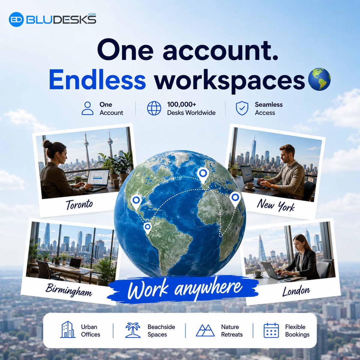 BluDesksCom's tweet photo. One account. Endless workspaces.

Access 100,000+ desks worldwide with BluDesks and work wherever business takes you.

Book Now
https://t.co/HUTuYnq0A3  

#BluDesks #WorkAnywhere #RemoteWork #FlexibleWorkspace https://t.co/7MxX9rSE5V