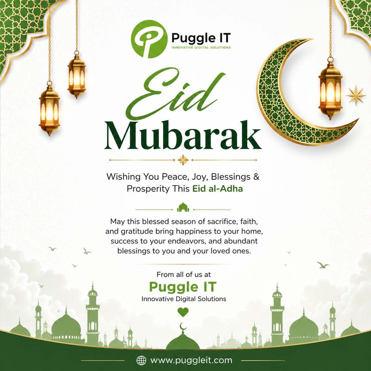 puggleit's tweet photo. 🌙 Eid Mubarak from all of us at Puggle IT!
Wishing our customers, partners, students, and followers peace, joy, &amp; abundant blessings this Sallah season💚
Thank you for being part of the Puggle IT family.
#EidMubarak #EidAlAdha #Sallah2026 #PuggleIT #Innovation #DigitalSolutions https://t.co/1lYc7O7J0X